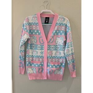 Hello Kitty Sanrio Pink Blue Cardigan Button Sweater Size XS Women's Long Sleeve